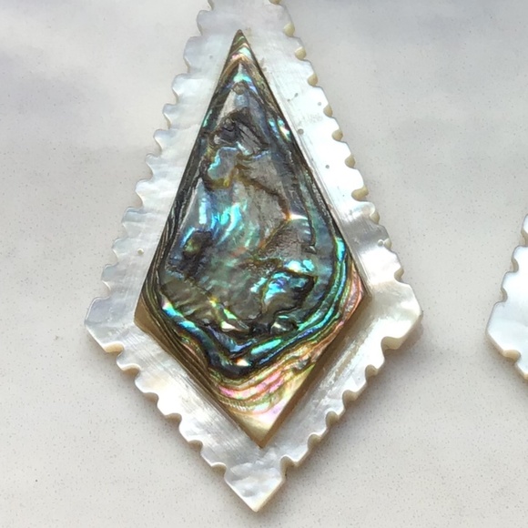 Vintage Abalone Shell & Mother of Pearl Dangle Earrings Pierced - Picture 2 of 15